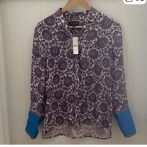 J.Crew Floral Blouse with Blue Cuffs